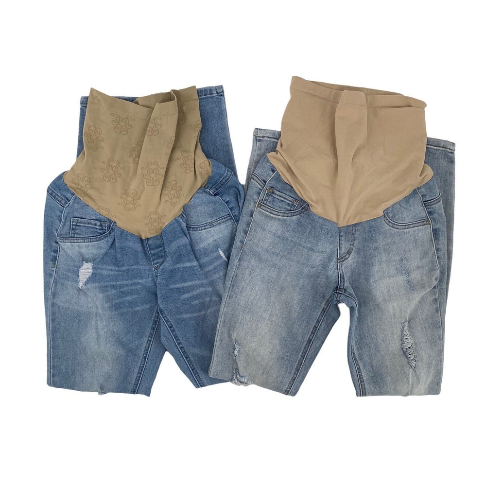 Jessica Simpson Indigo Blue Jeans Maternity Small Full Panel Distressed Skinny